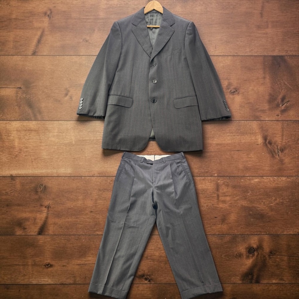 Ermenegildo Zegna Boyds Men Wool Pinstripe Suit Grey 3 Button 40S 34x26 Pleated